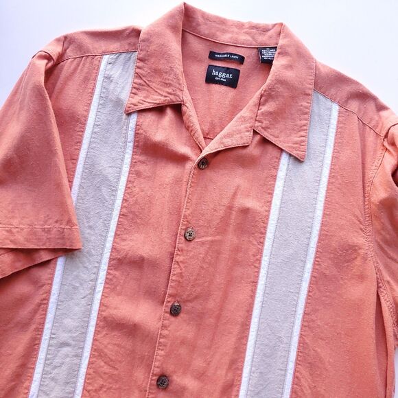 Haggar Washable Linen Blend Shirt XL Lounge Beach Vacation Retro Bowling Stripe - Picture 3 of 7